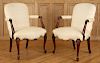 PAIR QUEEN ANNE MAHOGANY OPEN ARM CHAIRS C.1940