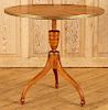 YEW WOOD CENTER TABLE LABELED BAKER TRIPOD LEGS