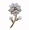 14K Gold Diamond Pearl Flower Brooch Pin