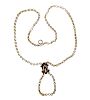 Antique Victorian 14K Gold Pearl Enamel Pendant Fob Chain