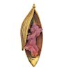 Antique 18K Gold Carved Coral Angel Brooch Pin