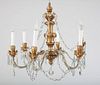 CONTINENTAL GILTWOOD, BEADED AND CUT-GLASS SIX-LIGHT CHANDELIER