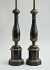 PAIR OF EBONIZED WOOD AND PARCEL-GILT TABLE LAMPS