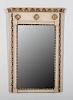 CONTINENTAL NEOCLASSICAL CARVED, IVORY-PAINTED AND PARCEL-GILT MIRROR