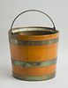 VICTORIAN BRASS-BOUND PAINTED FRUITWOOD PEAT BUCKET
