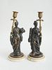 PAIR OF ENGLISH GILT-BRONZE AND PAINTED COMPOSITION CANDLESTICKS