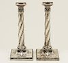 PAIR OF GEORGE III SILVER CANDLESTICKS, JOHN WINTER & CO.  1777, SHEIFFIELD
