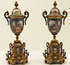 PR. OF FRENCH SEVRES GILT METAL MTD. CAPPED URNS