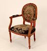 CARVED FRUITWOOD NEEDLEPOINT FAUTEUIL
