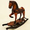 CHILD'S POLYCHROME CARVED WOOD ROCKING HORSE/PULL TOY