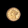 * A United States 1885 Liberty Head $5 Gold Coin