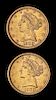* Two United States 1900 Liberty Head $5 Gold Coins