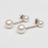 Pair of 18k Gold, Cultured Pearl and Diamond Pendant Earrings
