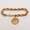 14k Gold Rope Bracelet with a 14K Gold Lion Charm
