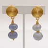 Pair of 18k Gold and Chalcedony Earclips