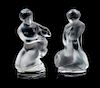 A Pair of Lalique Frosted Glass Figures Height 4 1/2 inches.