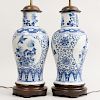Pair of Chinese Blue and White Porcelain Baluster Vases Mounted as Lamps
