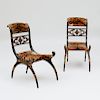 Pair of Regency Black Painted and Parcel-Gilt Curule Chairs