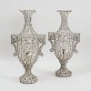 Pair of Italian Cut and Beaded Glass Urn Form Lamps