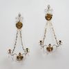 Pair of Continental Neoclassical Style Ormolu and Rock Crystal Three-Light Sconces