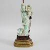 Chinese Carved Jadeite Figure of A Woman Mounted as a Lamp