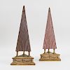 Pair of  Italian Neoclassical Faux Porphyry Carved Wood Obelisks on Giltwood Bases