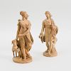 Pair of French Empire Style Pottery Figures of Diana and Artemis