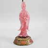 Chinese Carved Rose Quartz Figure of Guanyin Mounted as a Lamp
