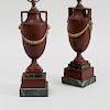Pair of Neoclassical Style Gilt-Metal Mounted Red-Marble Urns, Mounted as Lamps