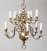 Dutch Baroque Style Brass Ten-Light Chandelier, Possibly English