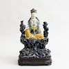 Chinese Aubergine, Turquoise, Yellow and Green Glazed Porcelain Figure of Seated Guanyin