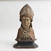 Continental Carved Wood Polychrome Bust of a Saint