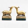 Pair of Southeast Asian Gilt-Bronze Figures of Recumbent Deer on Stands