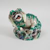 Chinese Famille Verte Porcelain Figure of a Growling Buddhistic Lion
