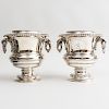 Pair of English Silver Plate Campani Form Wine Coolers, Collars and Liners