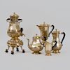 Cardeilhac Silver-Gilt Four Piece Tea and Coffee Service and a Gilt-Metal Hot Water Urn on Warming Stand