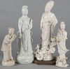 Four Chinese blanc de chine figures, tallest - 14 3/4''.