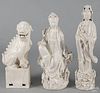 Three Chinese blanc de chine figures, tallest - 18 1/2''.