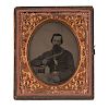 Sixth Plate Tintype of a Union Soldier with 1860 Army Revolver