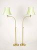 Pair of Brass Floor Lamps w/Gingham Shades