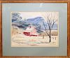 Currier & Ives print, Vermont barn watercolor