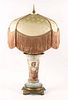 19th/ 20th C. Hand Painted Lamp w/ Beauty, Signed