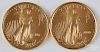 Two Liberty eagle 1/10 ozt. gold coins.