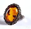 Sterling silver reverse carved amber ring.