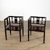 Pair unusual Chinese hardwood side chairs