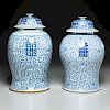 Pair Chinese blue and white lidded ginger jars