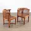 Nice pair Victorian "Gothick" oak corner chairs