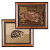 (2) Folk Art woolwork animal pictures