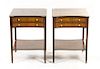 A Pair of Sheraton Style Mahogany Night Stands, Height 26 x width 19 x depth 18 inches.