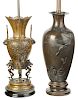 Two Sculpted Bronze Urn Form Table Lamps